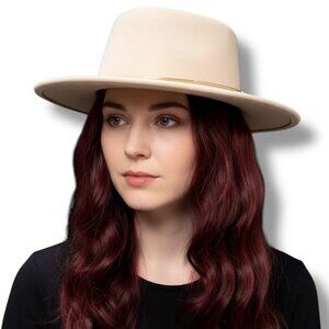 Beige Felt Wide Brim Fedora Hat Boho Western NWT